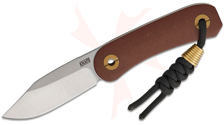 Knafs Co. Lander 4 Clip Point EDC Fixed Blade Knife 2.6 inch S35VN Satin Clip Point Blade, Brown Paper Micarta Handles, Kydex Sheath