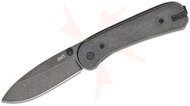 Knafs Co. Lander Folding Knife 2.75 inch D2 Black Stonewashed Drop Point Blade, Black Stonewashed Stainless Steel Handles