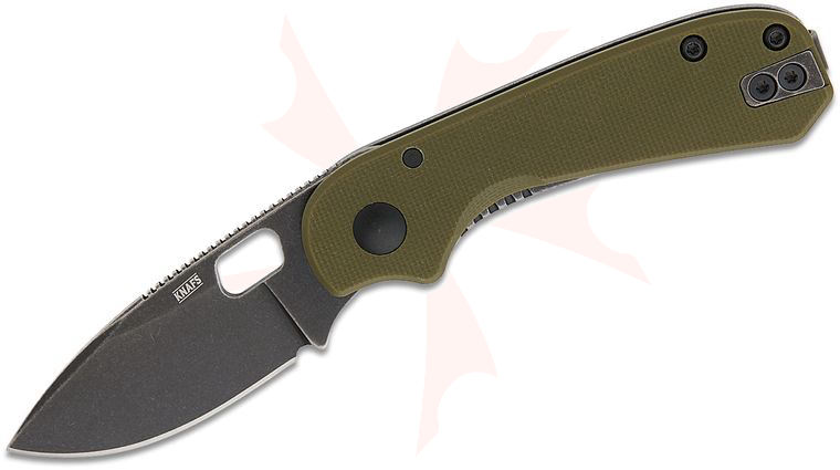 Knafs Co. Lander 5 Frame Lock Folding Knife 2.2 inch Black Stonewashed Drop Point Blade, OD Green G10 Handles