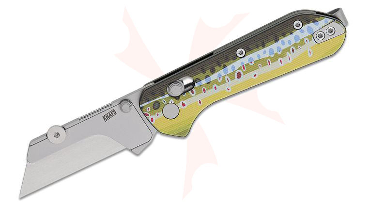 Knafs Co. Yuti Clutch Lock Folding Utility Knife 2.03 inch Replaceable Utility Blade, UV Printed Brown Trout G10 Handles