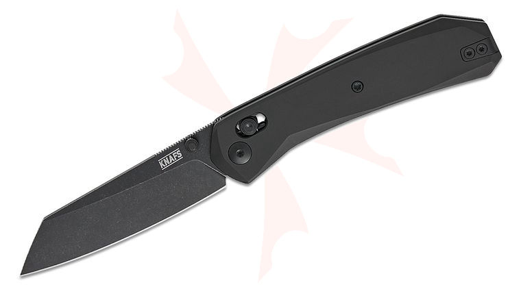 Knafs Co. Lander 2 Clutch Lock Folding Knife 3.25 inch Elmax Black Stonewashed Reverse Tanto Blade, Black Aluminum Handles