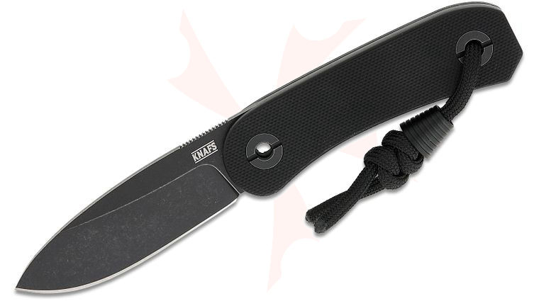 Knafs Co. Lander 4 EDC Fixed Blade Knife 2.57 inch D2 Black Stonewashed Drop Point Blade, Black G10 Handles, Boltaron Sheath