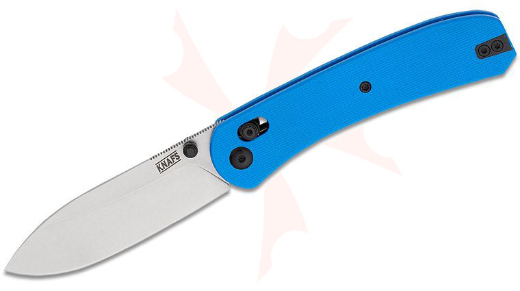 Knafs Co. Lander 2 Clutch Lock Folding Knife 3.25 inch S35VN Stonewashed Drop Point Blade, Blue G10 Handles
