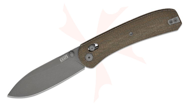 Knafs Co. Lander 2 Clutch Lock Folding Knife 3.25 inch S35VN Stonewashed Drop Point Blade, Green Canvas Micarta Handles