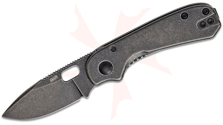 Knafs Co. Lander 5 Frame Lock Folding Knife 2.2 inch Black Stonewashed Drop Point Blade, Black Stonewashed Steel Handles