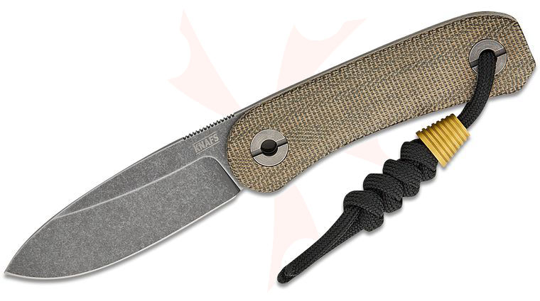 Knafs Co. Lander 4 Moondust EDC Fixed Blade Knife 2.6 inch 14C28N Moondust Drop Point Blade, Green Canvas Micarta Handles, Boltaron Sheath