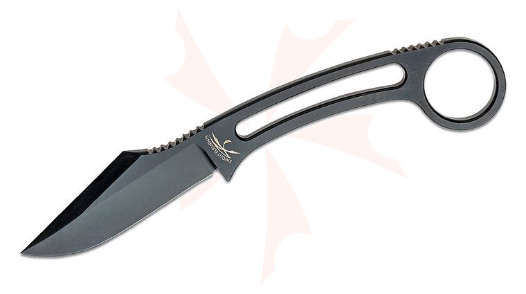 Knight Elements The Element Fixed Blade Knife 3 inch A2 Black Nitride Recurve Harpoon Blade and Skeletonized Handle with Pinky Ring, Kydex Sheath with MAD Strap