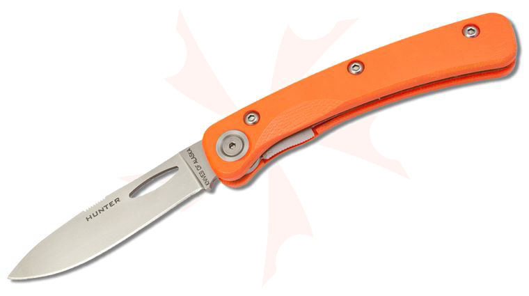 Knives of Alaska Featherlight Hunter Folding Knife 3 inch D2 Bead Blast Blade, Orange G10 Handles with Clip
