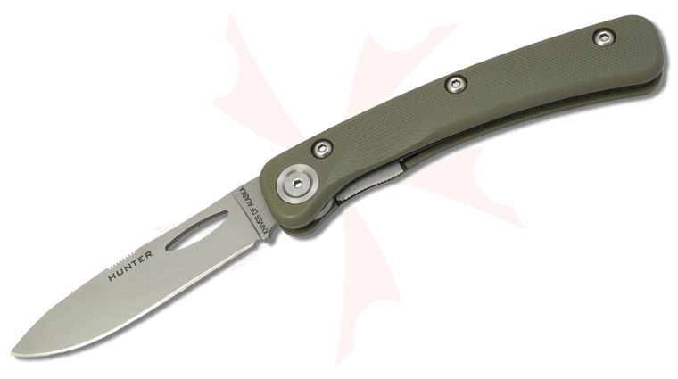 Knives of Alaska Featherlight Hunter Folding Knife 3 inch D2 Bead Blast Blade, OD Green G10 Handles with Clip