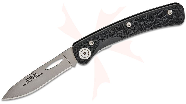 Knives of Alaska Featherlight Hunter Folding Knife 3 inch D2 Bead Blast Blade, Black Santoprene SureGrip Handles