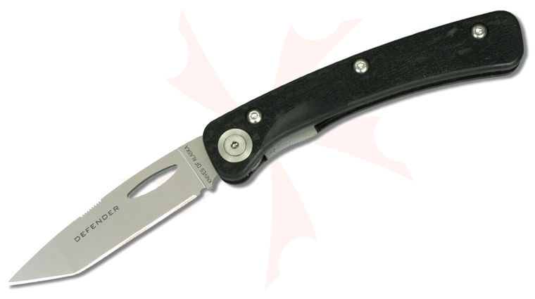 Knives of Alaska Featherlight Defender Folding Knife 2.75 inch D2 Bead Blast Tanto Blade, Black Santoprene SureGrip Handles