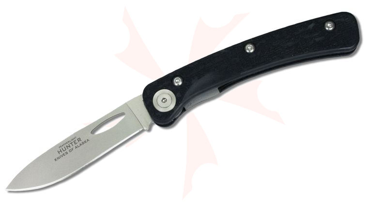 Knives of Alaska Featherlight Hunter Folding Knife 3 inch D2 Bead Blast Blade, Black Santoprene SureGrip Handles with Clip