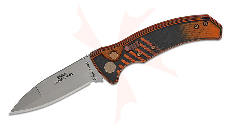 Knives of Alaska Eagle AUTO Folding Knife 2.9 inch CPM-MagnaCut Spear Point Blade, Orange/Black G10 Handles