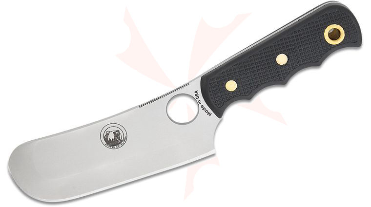 Knives of Alaska Brown Bear Skinner Cleaver Fixed 5.875 inch D2 Bead Blast Blade, Black Santoprene SureGrip Handles, Brown Leather Sheath