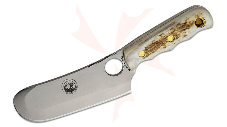 Knives of Alaska Brown Bear Skinner Cleaver Fixed 5.875 inch D2 Bead Blast Blade, Stag Handles, Brown Leather Sheath