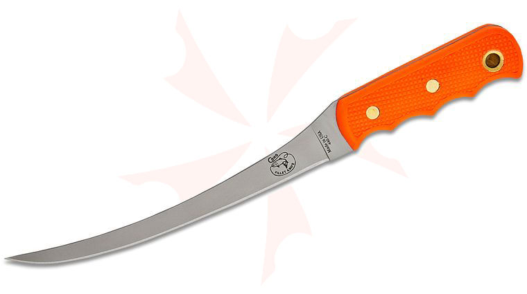 Knives of Alaska Coho Fillet Knife 8.5 inch 440C Bead Blast Blade, Orange Santoprene SureGrip Handles, Black Nylon Sheath