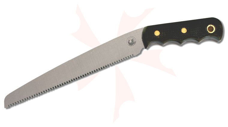 Knives of Alaska Bone Saw 8 inch SK5 Blade, Black Micarta Handles, Brown Leather Sheath