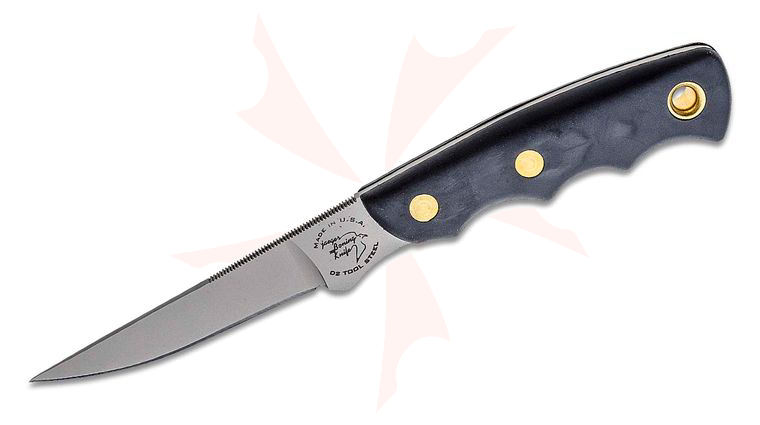 Knives of Alaska Jaeger Boning Knife Fixed 3.5 inch D2 Bead Blast Blade, Black Santoprene SureGrip Handles, Brown Leather Sheath