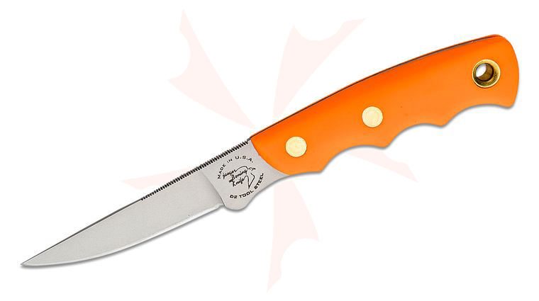 Knives of Alaska Jaeger Boning Knife Fixed 3.5 inch D2 Bead Blast Blade, Orange Santoprene SureGrip Handles, Brown Leather Sheath