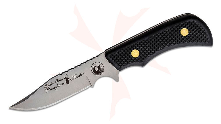 Knives of Alaska Trekker Pronghorn Hunter Fixed 4.25 inch D2 Bead Blast Blade, Black Santoprene SureGrip Handles, Brown Leather Sheath