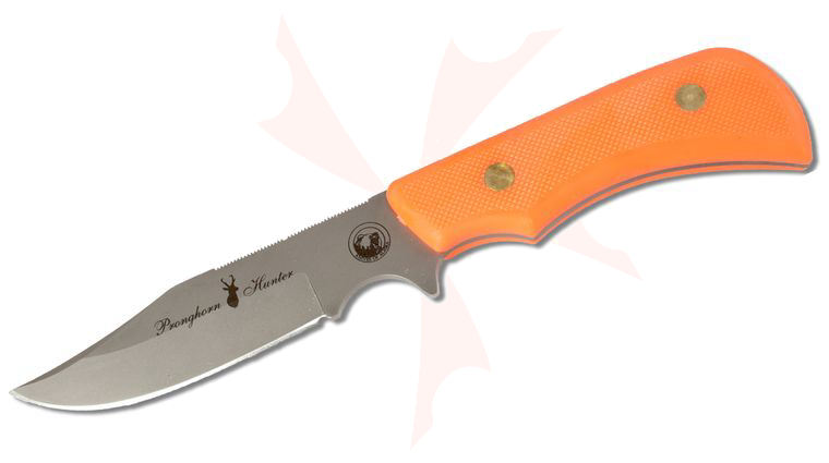 Knives of Alaska Trekker Pronghorn Hunter Fixed 4.25 inch D2 Bead Blast Blade, Orange Santoprene SureGrip Handles, Brown Leather Sheath