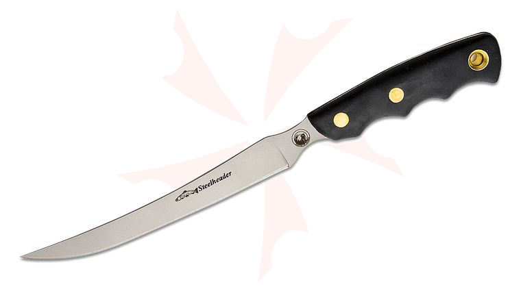 Knives of Alaska Steelheader Fillet Knife 6.75 inch 440C Bead Blast Blade, Black Santoprene SureGrip Handles, Black Nylon Sheath