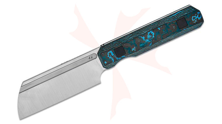 Knife Standards RRSF-002 RR Station Fixed Blade Knife 3.3 inch Vanax Belt Satin Sheepsfoot Blade, Arctic Storm FatCarbon Handles, Carbon Fiber Kydex Sheath