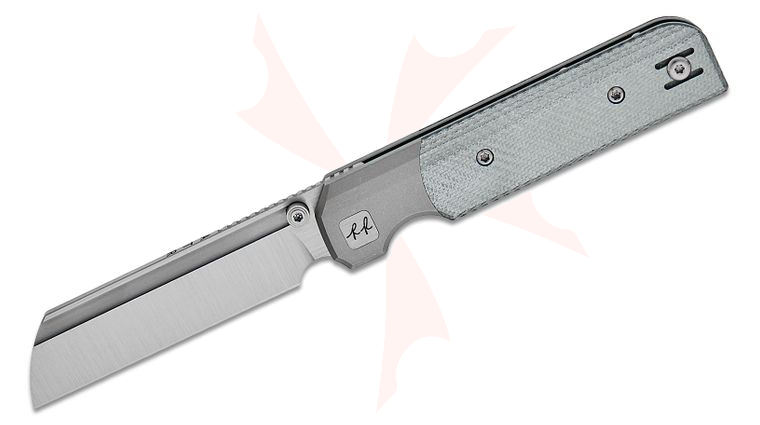 Knife Standards RRS-002 RR Station Bolstered Frame Lock Front Flipper Knife 3.2 inch Vanax Belt Satin Sheepsfoot Blade, Silver Twill Carbon Fiber Handles with Stonewashed Titanium Bolsters