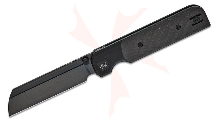 Knife Standards RRS-004 RR Station Bolstered Frame Lock Front Flipper Knife 3.2 inch Vanax Black DLC Belt Satin Sheepsfoot Blade, Carbon Fiber Handles with Black Titanium Bolsters
