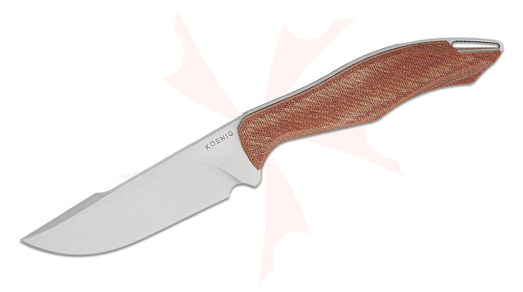 Koenig Knives Helo Fixed Blade Knife 3.75 inch MagnaCut Brightwashed Harpoon Blade, 3D Natural Canvas Micarta Handles, Leather Sheath