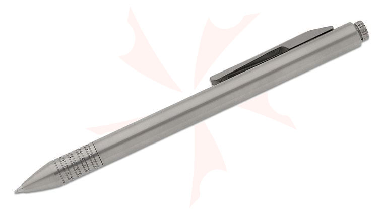 Koenig Knives PQD-G1 Satin Titanium Click Pen, Black Stonewashed Top Button and Blasted Clip