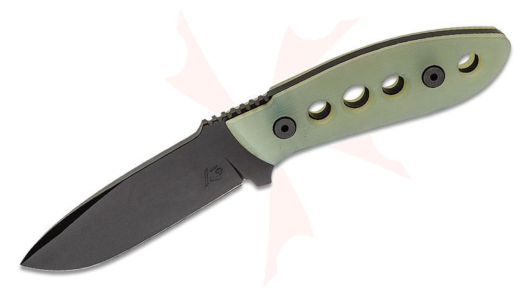 Krein Knives K9 Model Six Fixed Blade Knife 3.75 inch D2 Black Cerakote Drop Point Blade, Translucent Green (Jade) G10 Handles, Kydex Sheath