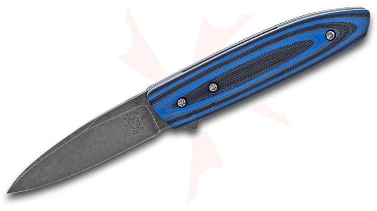 Krein Knives Custom Splinter Flipper Knife 2.625 inch Acid Washed CTS-XHP Blade, Black/Blue G10 Handles