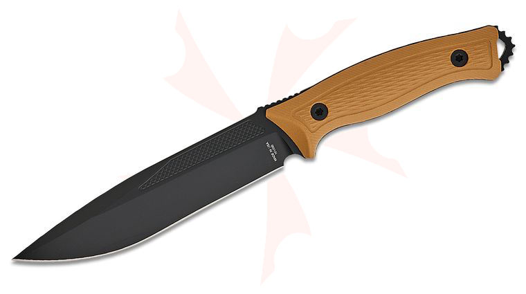 Kronos Knives Ken Onion EliteSurvival Fixed Blade Knife 6.06 inch 1095 Black PVD Drop Point Blade, Coyote Brown G10 Handles, Brown Kydex Sheath