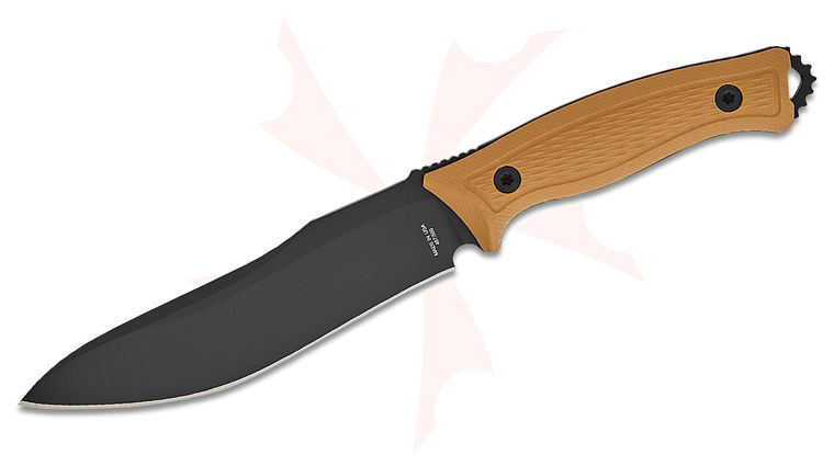 Kronos Knives Ken Onion TrueDefender Fixed Blade Knife 6.1 inch 1095 Black PVD Drop Point Blade, Coyote Brown G10 Handles, Brown Kydex Sheath