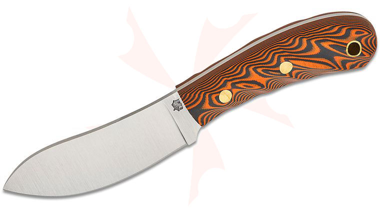 L.T. Wright Camp MUK Fixed Blade Knife 3.6 inch A2 Flat Ground Nessmuk Skinner Blade, Black and Orange Twist G10, Leather Sheath