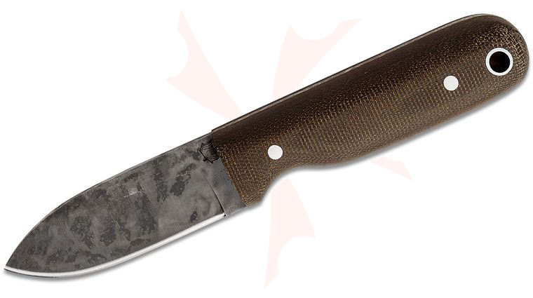 L.T. Wright Bushbaby HC 3 inch Saber Grind 1075 Fixed Blade Knife, Green Canvas Micarta, Leather Sheath