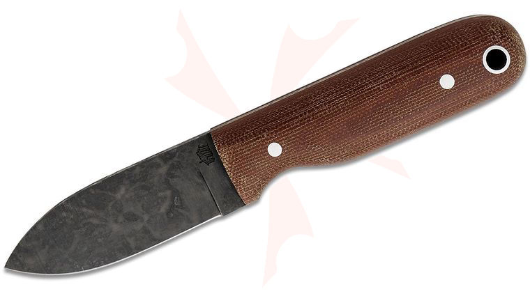 L.T. Wright Bushbaby HC 3 inch Saber Grind 1075 Fixed Blade Knife, Rustic Brown Canvas Micarta, Leather Sheath