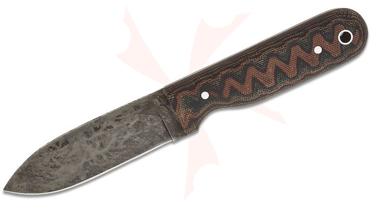 L.T. Wright Bushcrafter HC Fixed Blade Knife 3.95 inch 1075 Carbon Saber Grind Blade, Python Micarta, Leather Sheath
