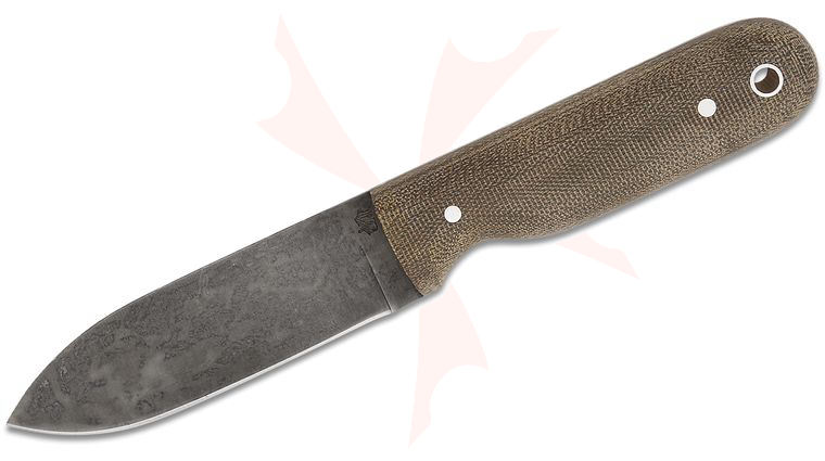 L.T. Wright Bushcrafter HC Fixed Blade Knife 3.95 inch 1075 Carbon Saber Grind Blade, Green Canvas Micarta Handles, Leather Sheath