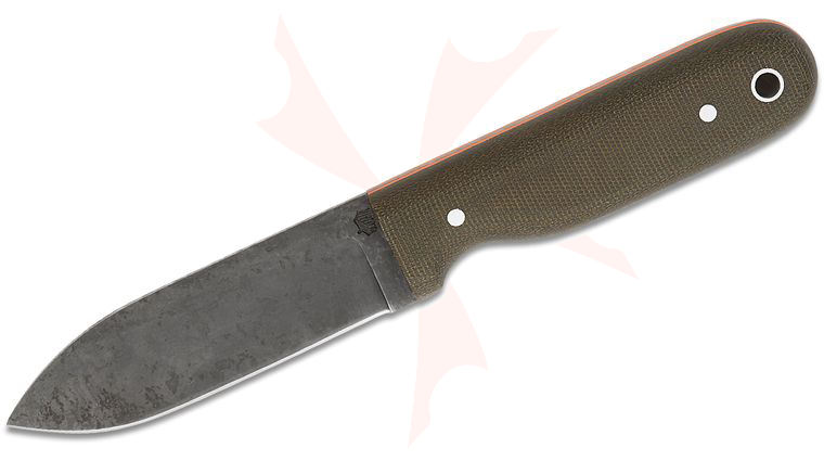 L.T. Wright Bushcrafter HC Fixed Blade Knife 3.95 inch 1075 Carbon Saber Grind Blade, Green Canvas Micarta Handles with Orange Liners, Leather Sheath