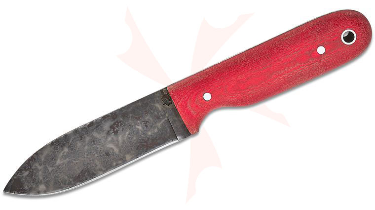 L.T. Wright Bushcrafter HC Fixed Blade Knife 3.95 inch 1075 Carbon Saber Grind Blade, Red Linen Micarta, Leather Sheath