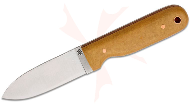 L.T. Wright Bushcrafter 3.95 inch CPM-MagnaCut Fixed Blade Knife, Flat Grind, Maple Paper Micarta, Leather Sheath