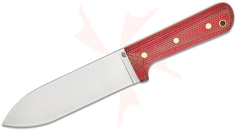 L.T. Wright Gen 3 Fixed Blade Knife 6.625 inch O2 Satin Flat Grind Blade, Firedog Red Canvas Micarta Handles with Orange Liners, Leather Sheath with Dangler