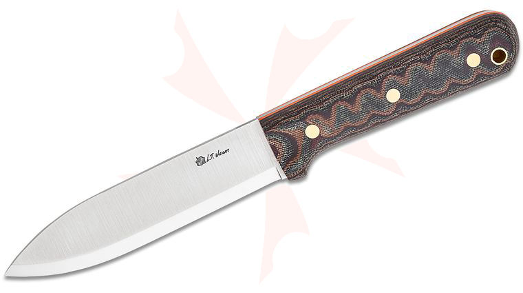 L.T. Wright Gen 5 Fixed Blade Knife 5.1 inch A2 Scandi Grind Kephart Fixed Blade Knife, Python Micarta Handles, Orange Liners, Leather Sheath
