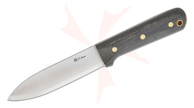 L.T. Wright Gen 5 5.1 inch A2 Scandi Grind Kephart Fixed Blade Knife, Black Canvas Micarta, Leather Sheath