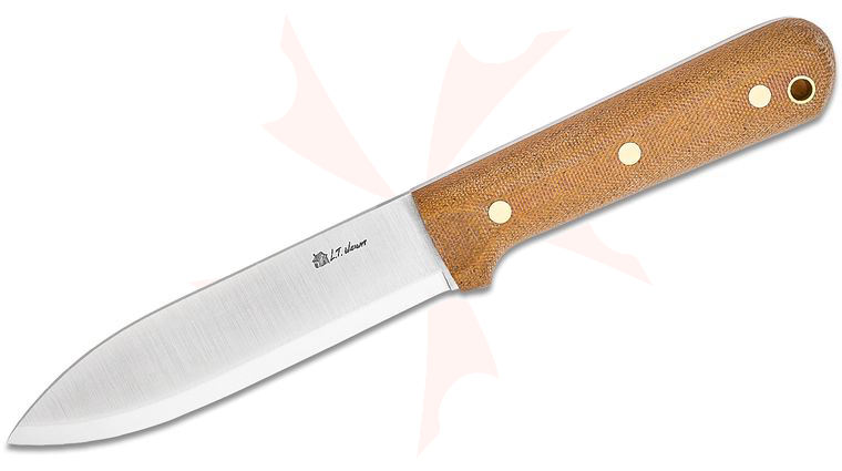 L.T. Wright Gen 5 5.1 inch A2 Scandi Grind Kephart Fixed Blade Knife, Natural Canvas Micarta, Leather Sheath