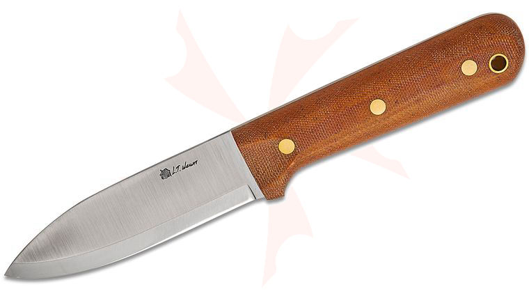 L.T. Wright Genesis Kephart Style 4.25 inch A2 Scandi Grind Fixed Blade Knife, Natural Canvas Micarta, Leather Sheath