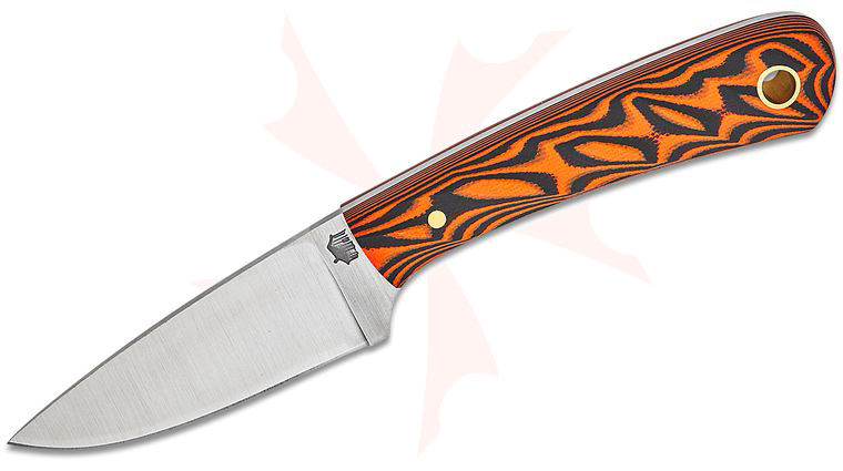 L.T. Wright Frontier Valley Fixed Blade Knife 3 inch A2 Flat Grind Drop Point Blade, Orange/Black G10 Handles, Leather Sheath