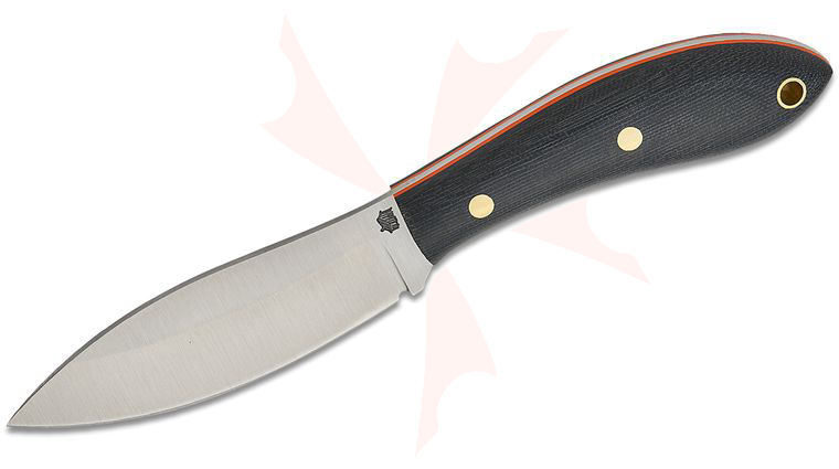 L.T. Wright Large Northern Hunter 4.375 inch AEB-L Saber Grind Fixed Blade Knife, Polished Black Micarta Handles, Orange Liners, Leather Sheath